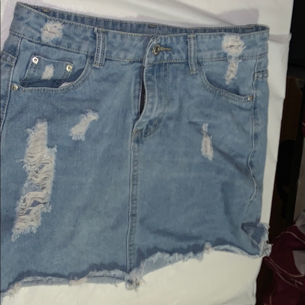 Blue Jean Skirt With Rips